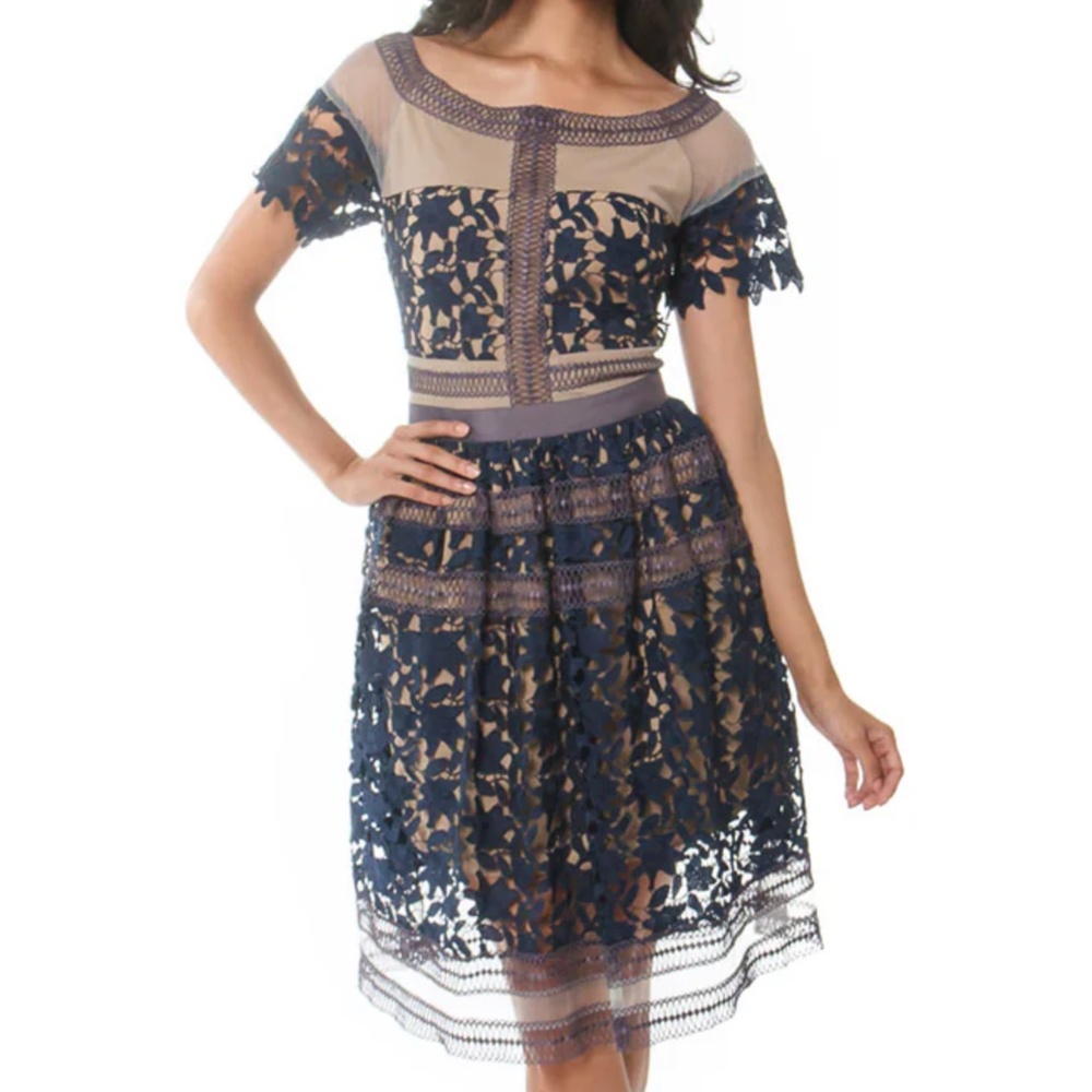 Cenia New York Boat Neck Mix Media Fit & Flare Dress